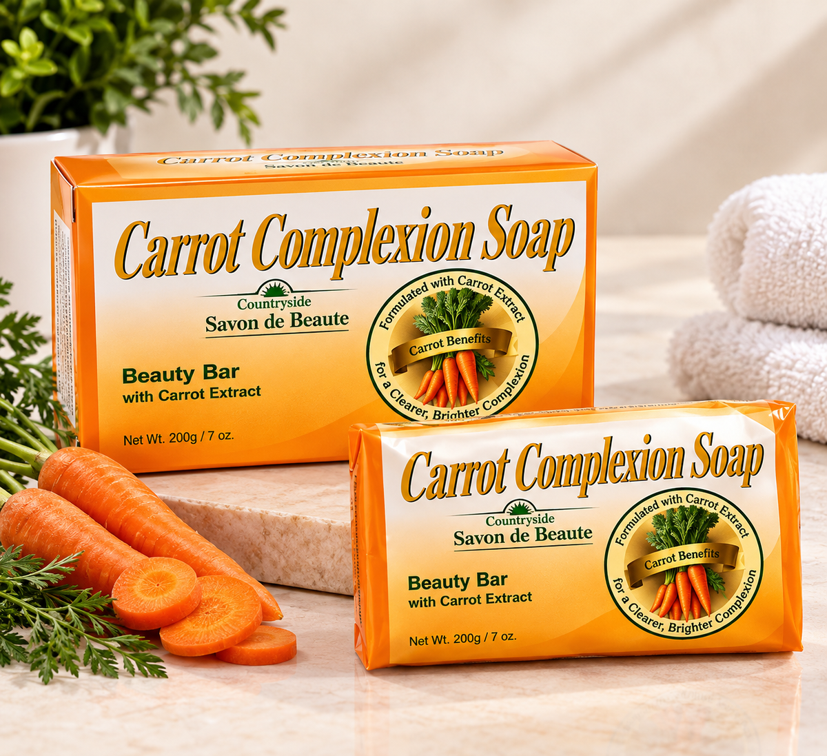 Carrot Complexion Soap Beauty Bar with Carrot Extract, Cleansing & Refreshing Skin Care Soap (72 pieces)
